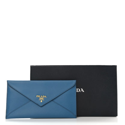 Prada Saffiano Metal Envelope Wallet Blue 7 of 7
