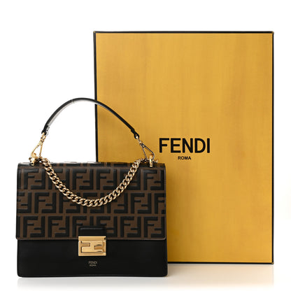 Fendi Vitello Liberty Bi-Color FF 1974 Embossed Chain Strap Kan U Shoulder Bag Black Maya 12 of 12