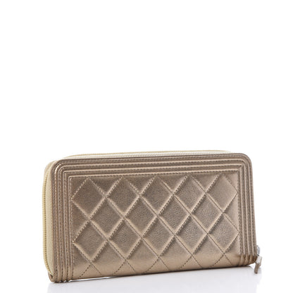 Chanel Metallic Lambskin Quilted Boy Zip Around Wallet Gold 3 of 8