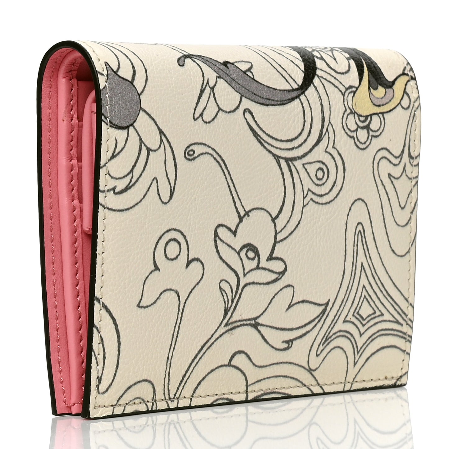 X JAMES JEAN Glace Calfskin Rabbit Print Bi-Fold Wallet Opaline