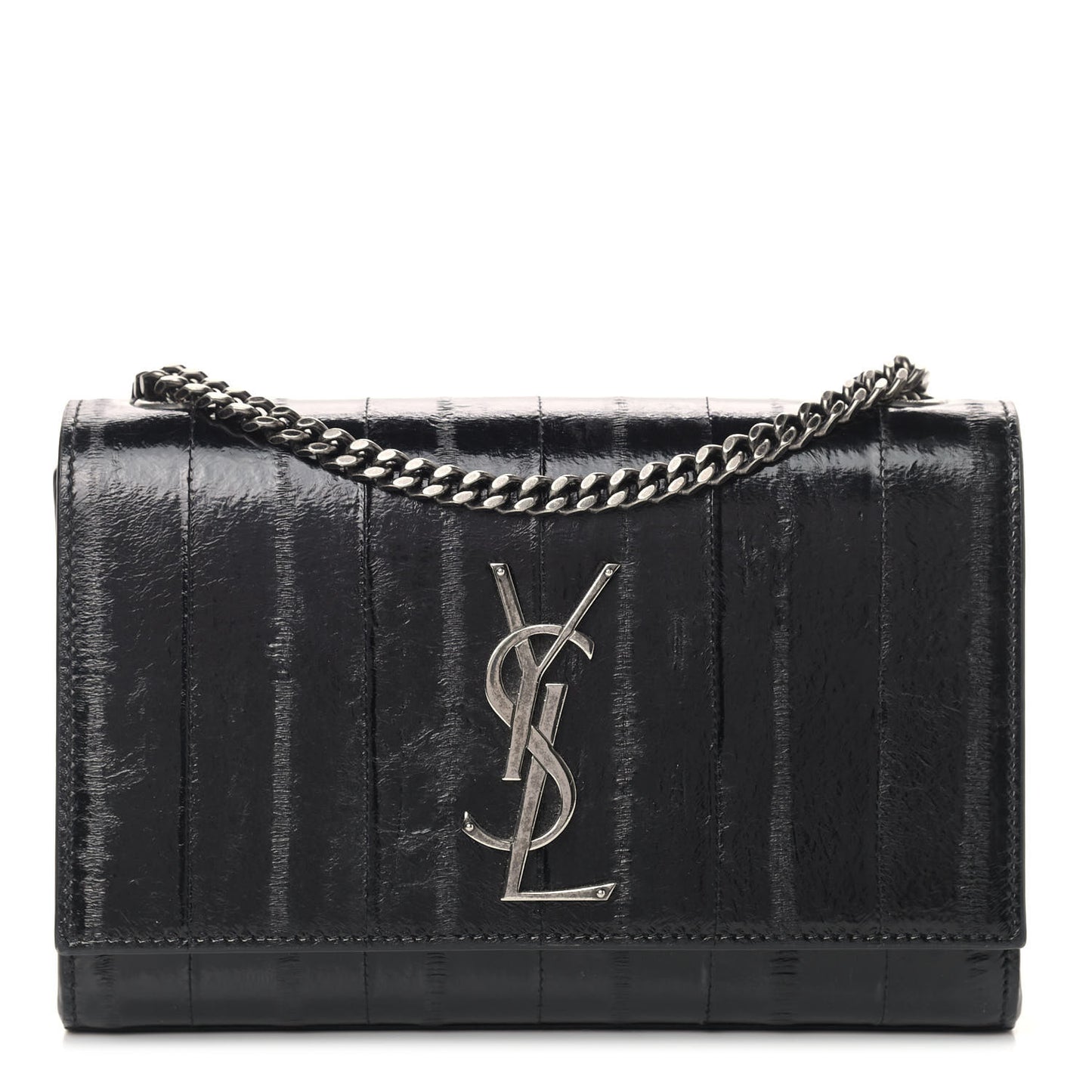 Glossy Eelskin Small Monogram Kate Satchel Black