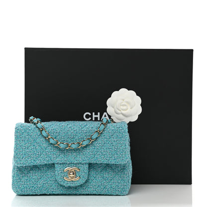 Chanel Wool Tweed Quilted Mini Rectangular Flap Turquoise Light Blue 8 of 8