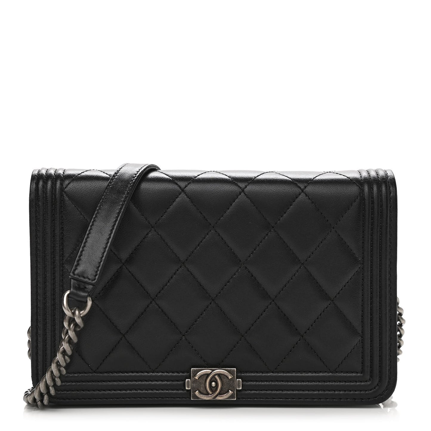 Lambskin Quilted Boy Wallet On Chain WOC Black