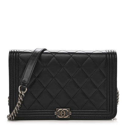 Chanel Lambskin Quilted Boy Wallet On Chain WOC Black 1 of 13