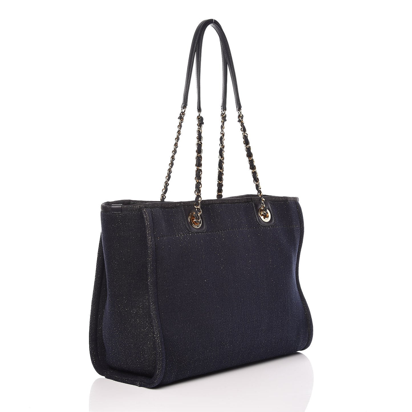 Lurex Canvas Small Deauville Tote Navy Blue Gold