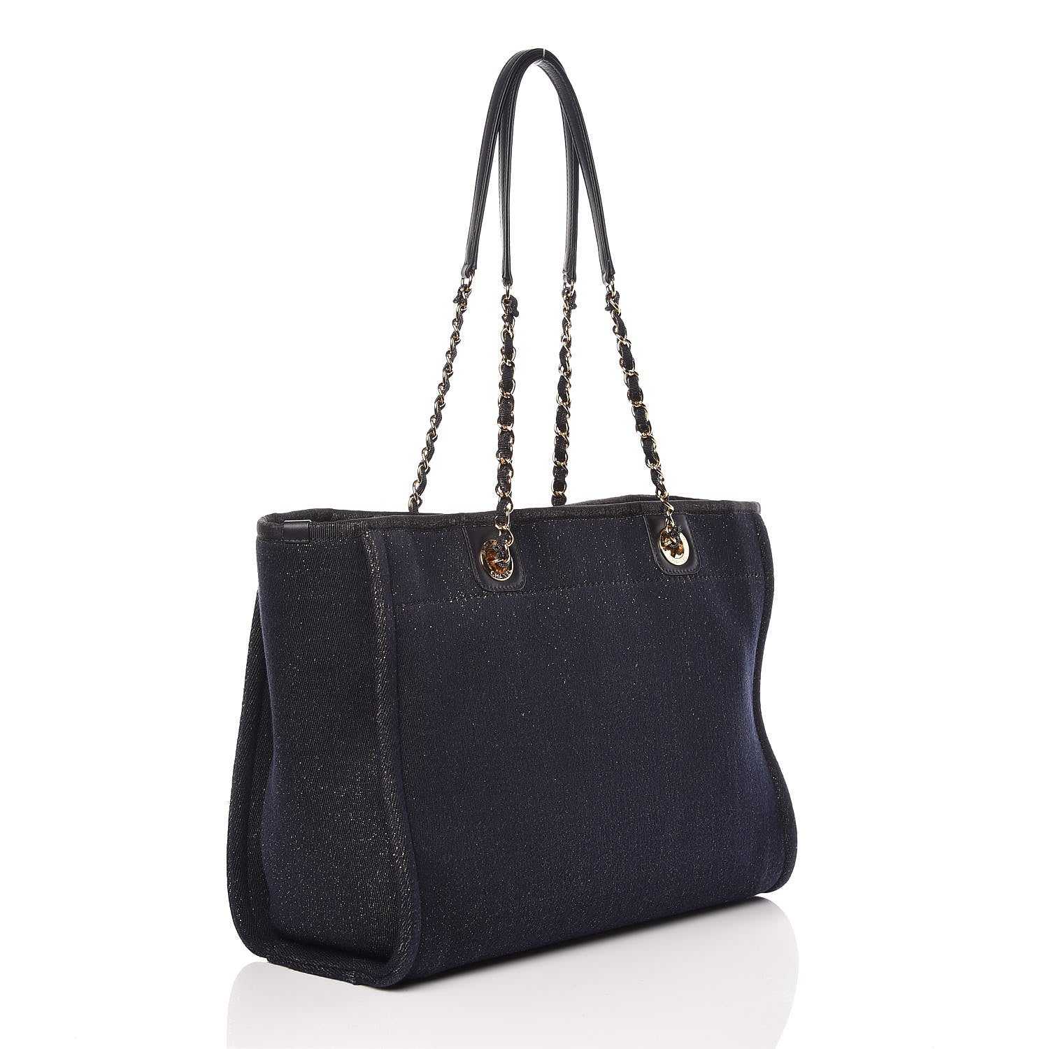 Chanel Lurex Canvas Small Deauville Tote Navy Blue Gold 3 of 11