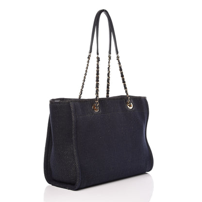 Chanel Lurex Canvas Small Deauville Tote Navy Blue Gold 3 of 11