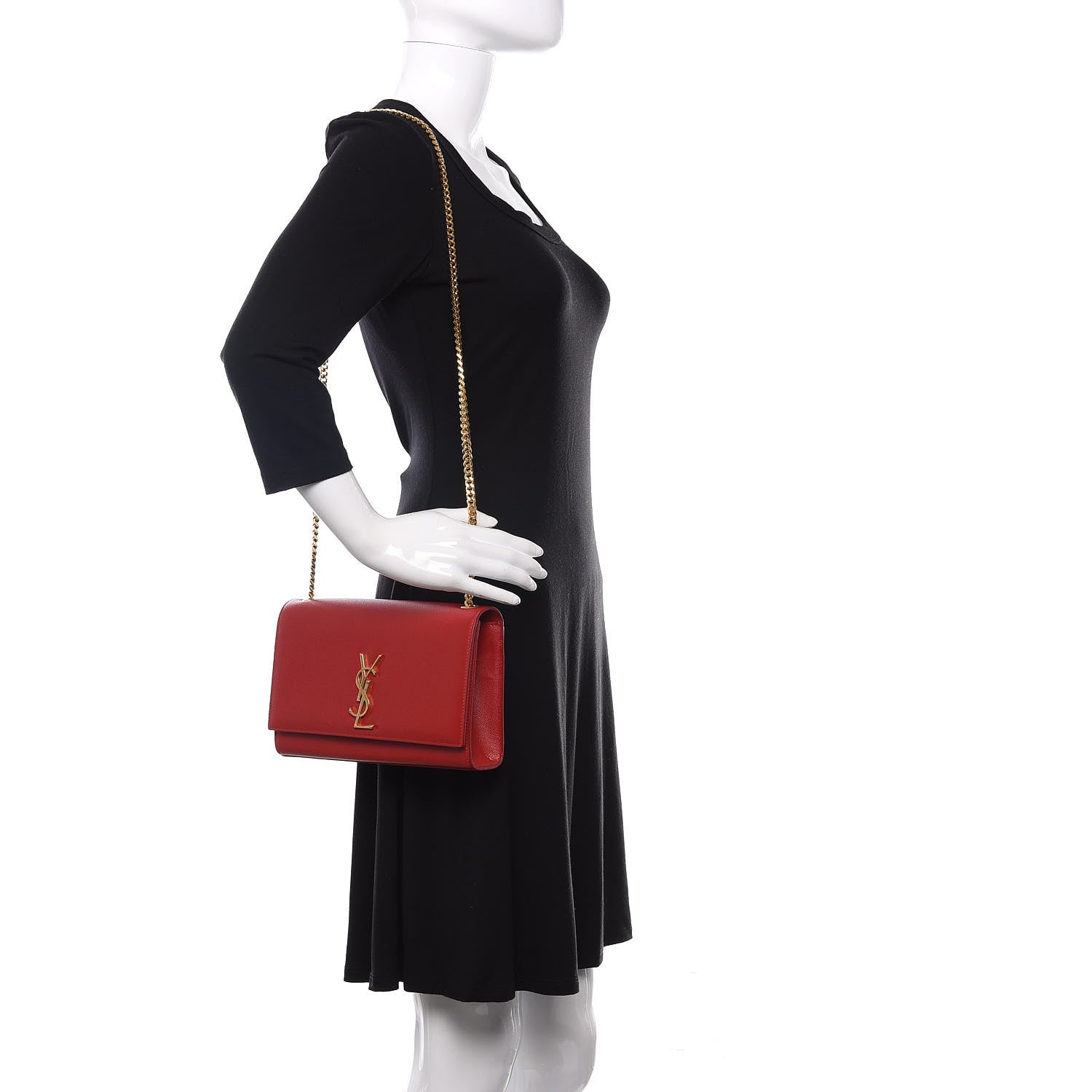 Saint Laurent Grain De Poudre Medium Monogram Kate Satchel Red 2 of 10