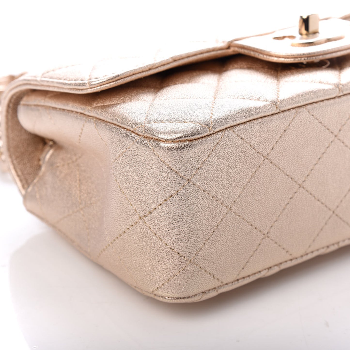 Metallic Lambskin Quilted Mini Rectangular Flap Gold