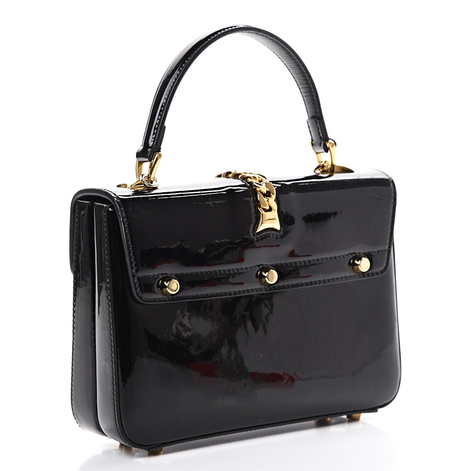 Gucci Mousse Top Patent Mini Sylvie 1969 Top Handle Bag Black 2 of 11