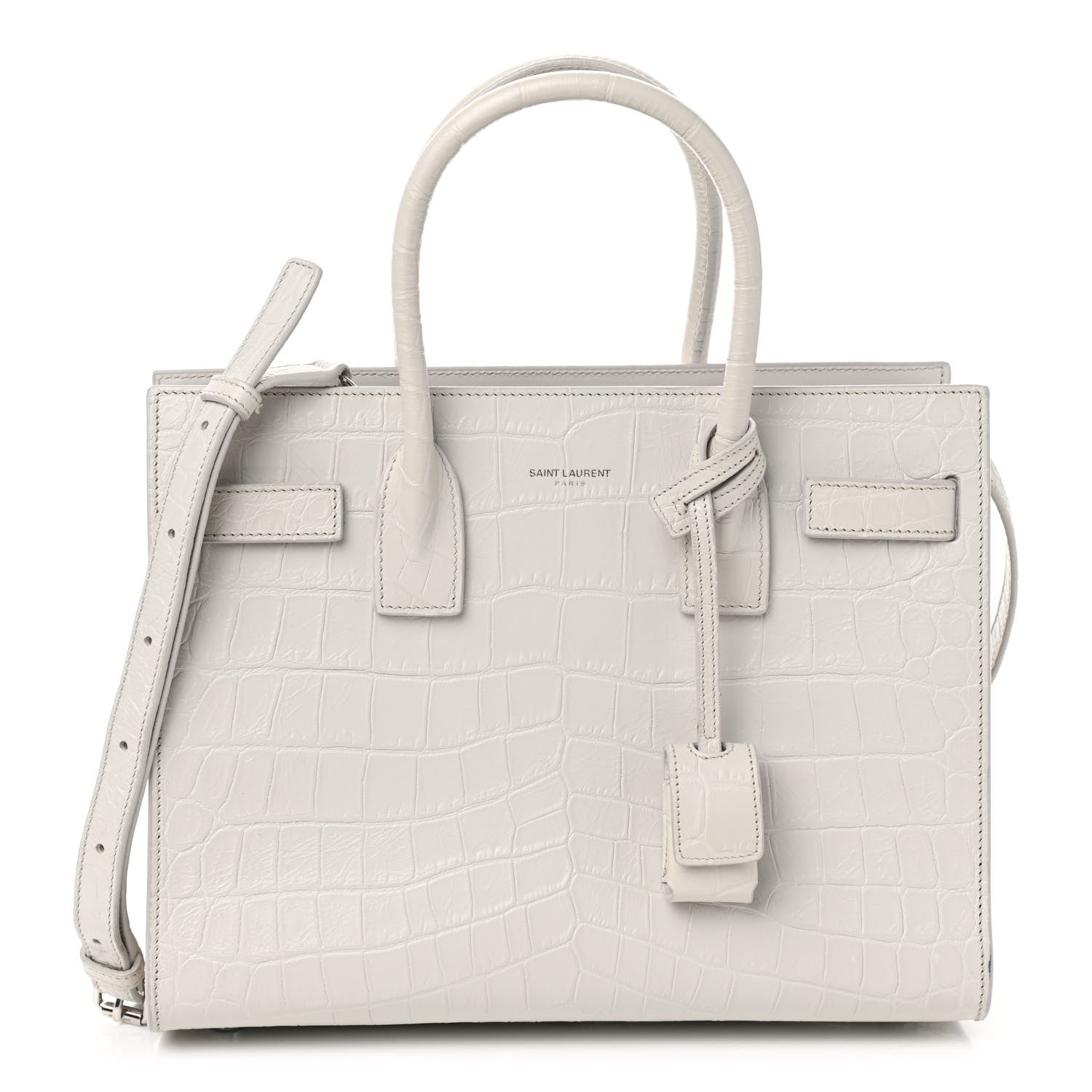 Saint Laurent Calfskin Crocodile Embossed Baby Sac De Jour Gris Perle 1 of 10