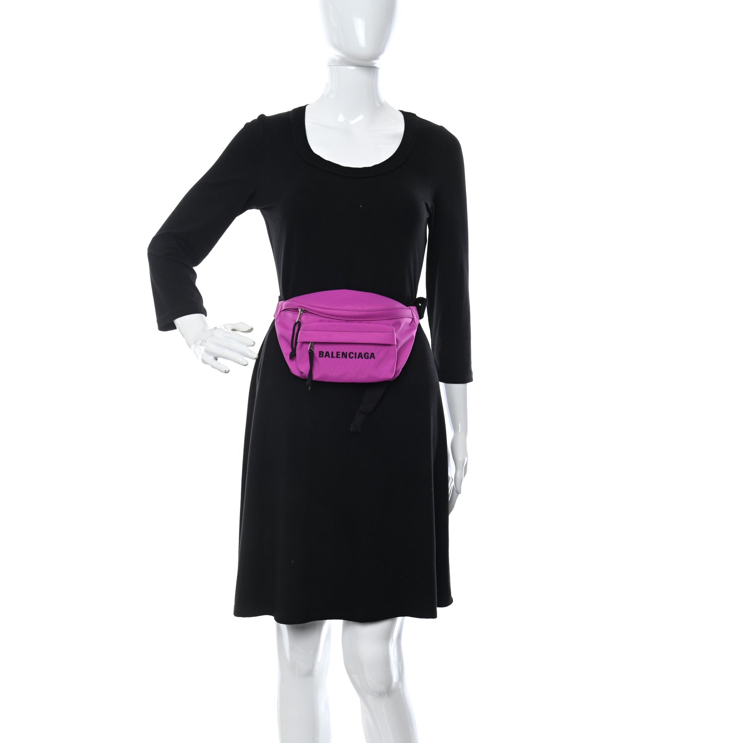 Balenciaga Sport Nylon Logo Embroidered Small Wheel Beltpack Fuchsia Black 2 of 8