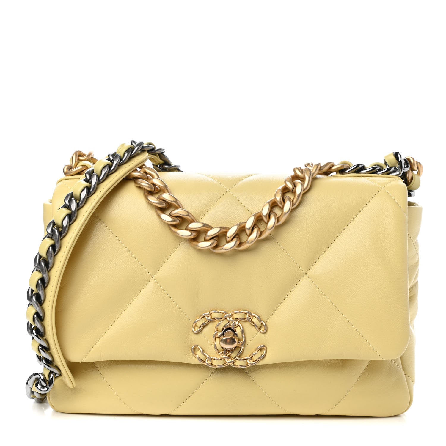 Chanel Shiny Goatskin Quilted Medium Chanel 19 Flap Yellow 1 of 11