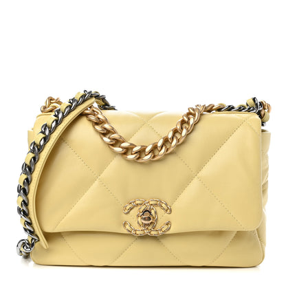 Chanel Shiny Goatskin Quilted Medium Chanel 19 Flap Yellow 1 of 11