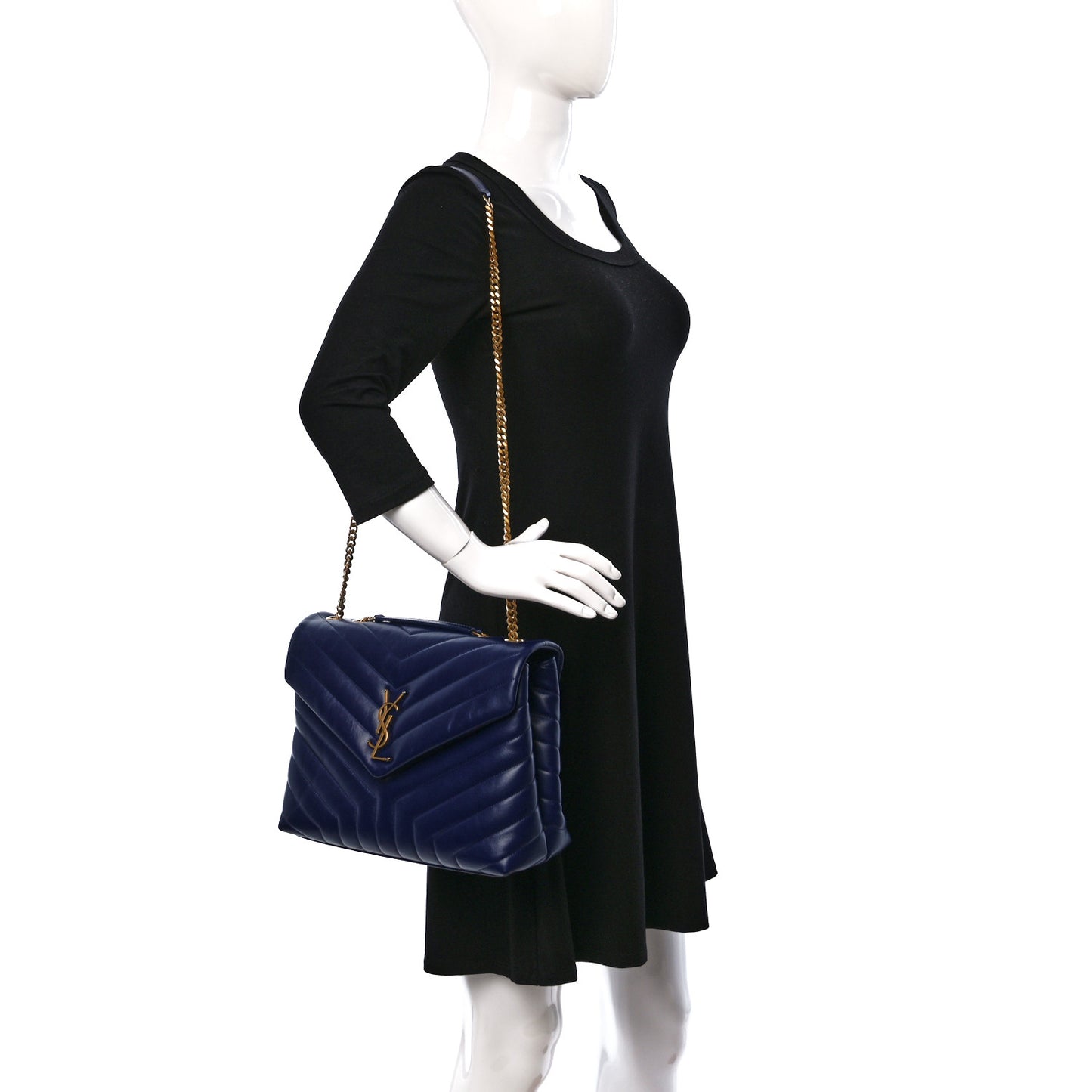 Calfskin Y Quilted Monogram Medium Loulou Chain Satchel Blue Saphir