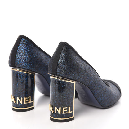 Chanel Glitter Grosgrain Cap Toe Logo Pumps 36.5 Blue 4 of 11