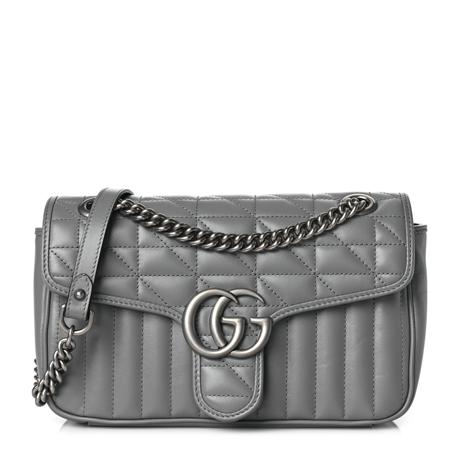 Calfskin Matelasse Aria Small GG Marmont Shoulder Bag Deep Grey