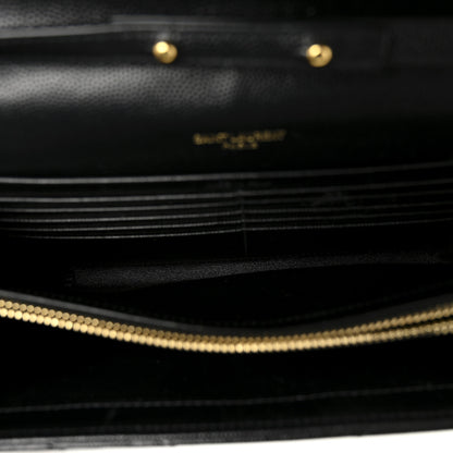 Saint Laurent Grain De Poudre Matelasse Chevron Monogram Chain Wallet Black 5 of 10