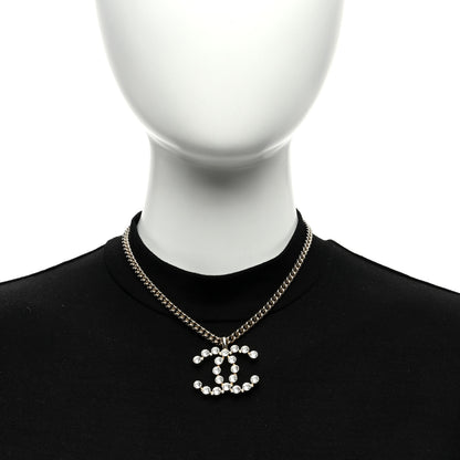 Chanel Metal Crystal CC Pendant Necklace Gold 2 of 5