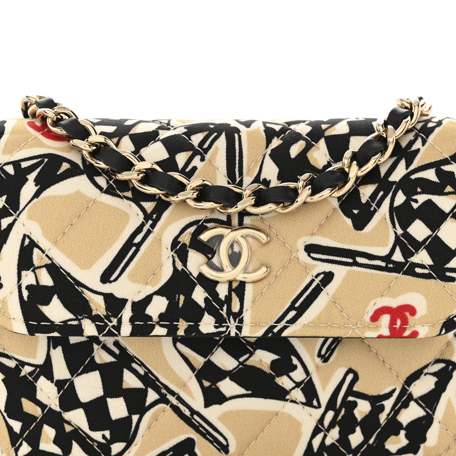 Chanel Canvas Check Flag Printed CC Clutch With Chain Beige Multicolor 8 of 13