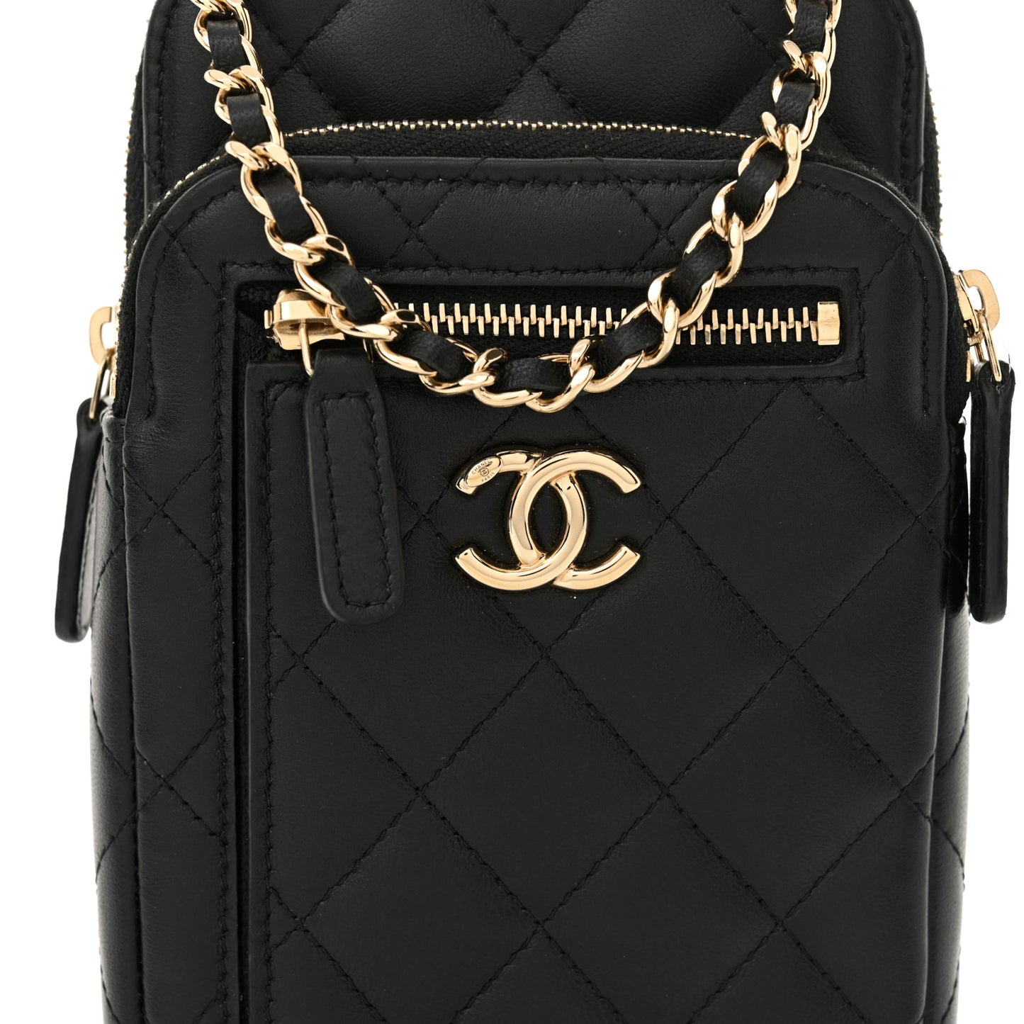 Lambskin Quilted CC Phone Holder Black