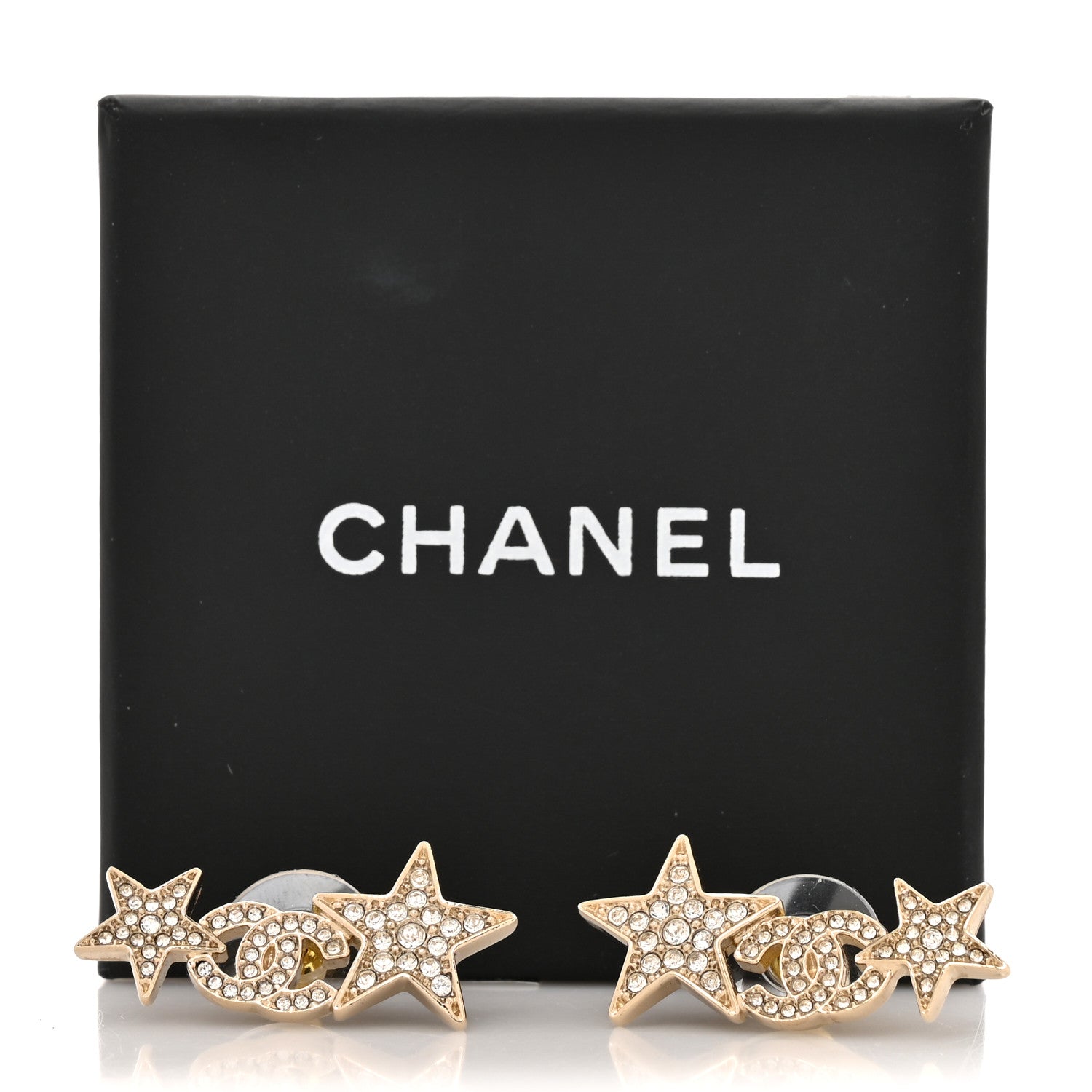 Chanel Crystal Star CC Earrings Gold 6 of 6