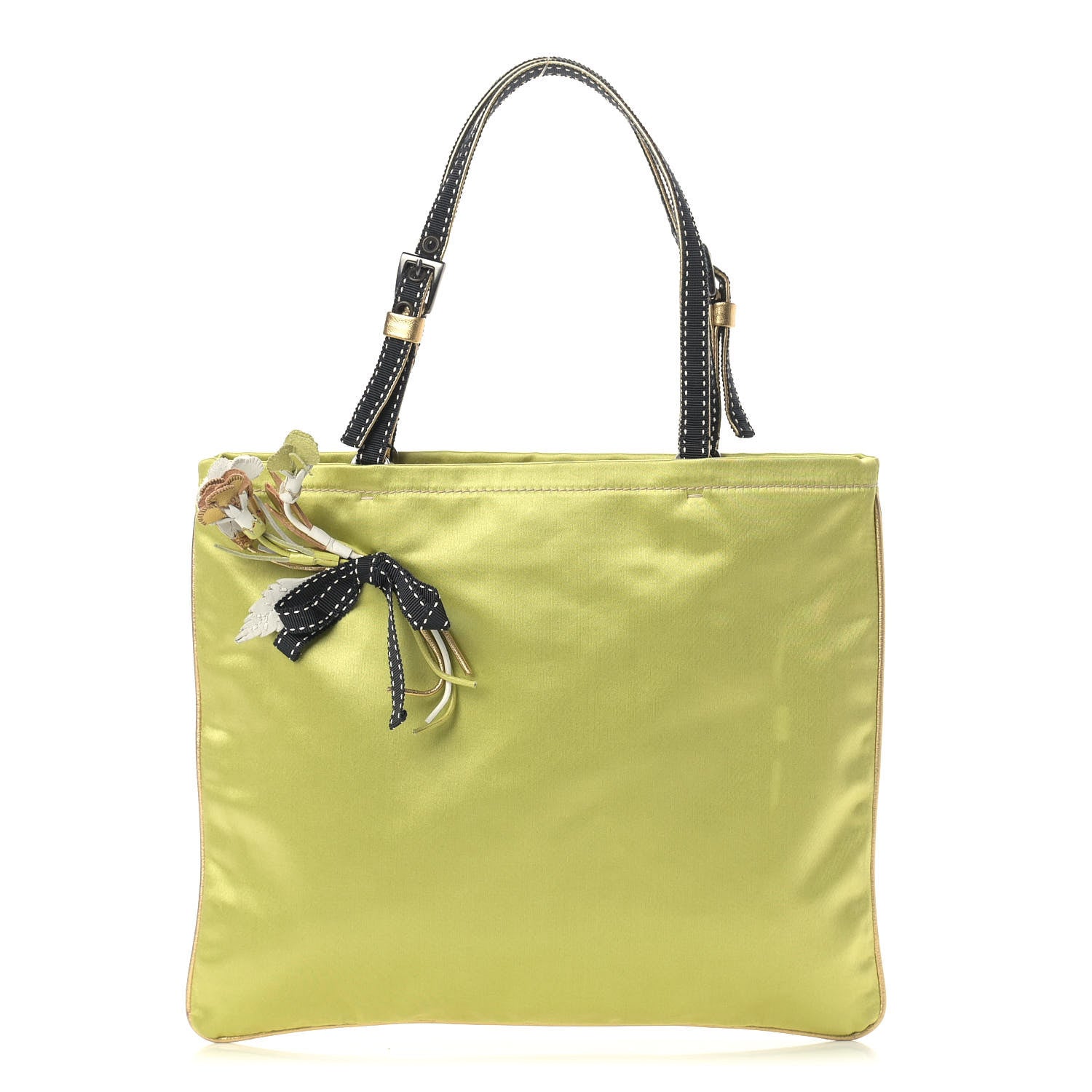 Prada Satin Grosgrain Shopping Tote Bag Green 1 of 10