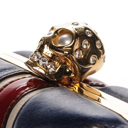 Alexander McQueen Patent Calfskin Britannia Skull Box Clutch Red Blue 8 of 8