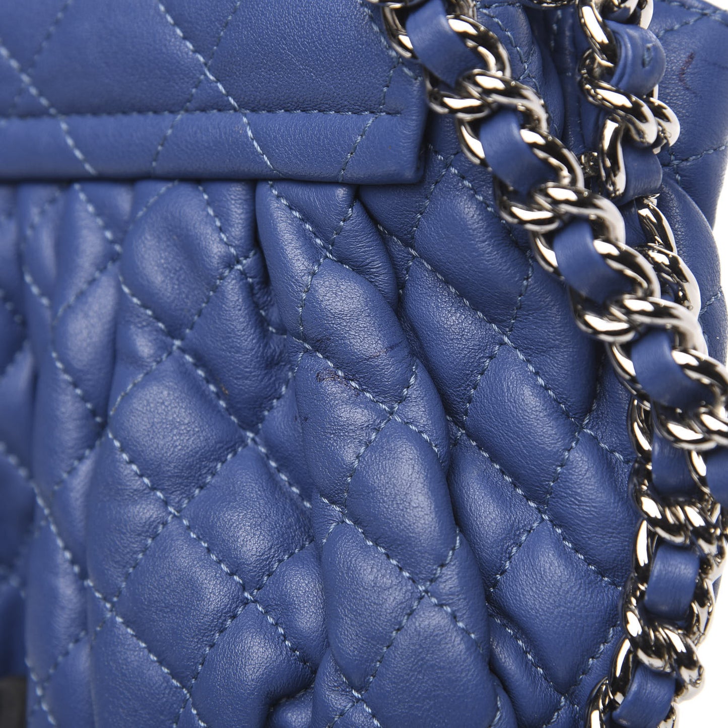 Washed Lambskin Quilted Mini Chain Around Flap Blue
