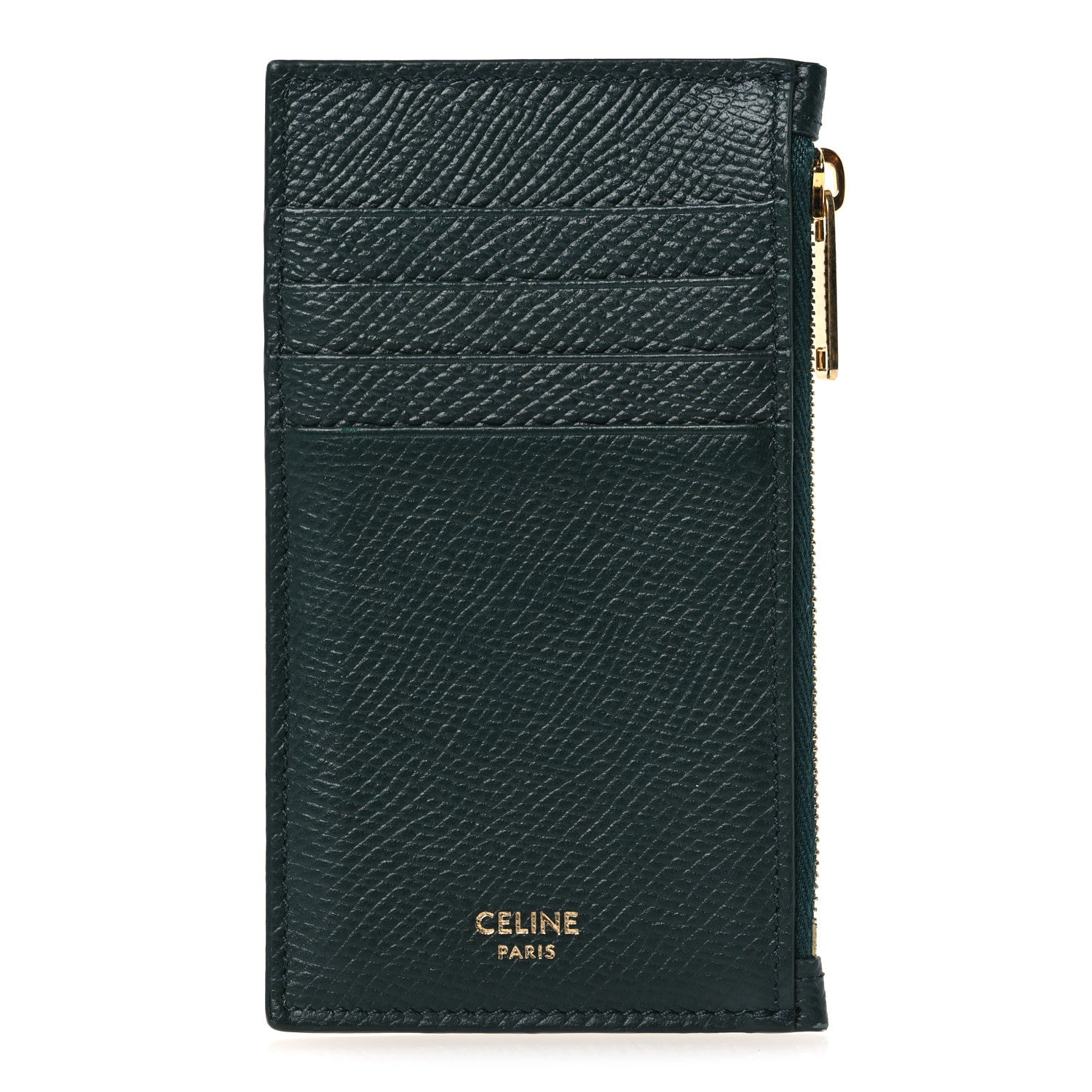 Celine Grained Calfskin Zipped Card Holder Amazone 1 of 8