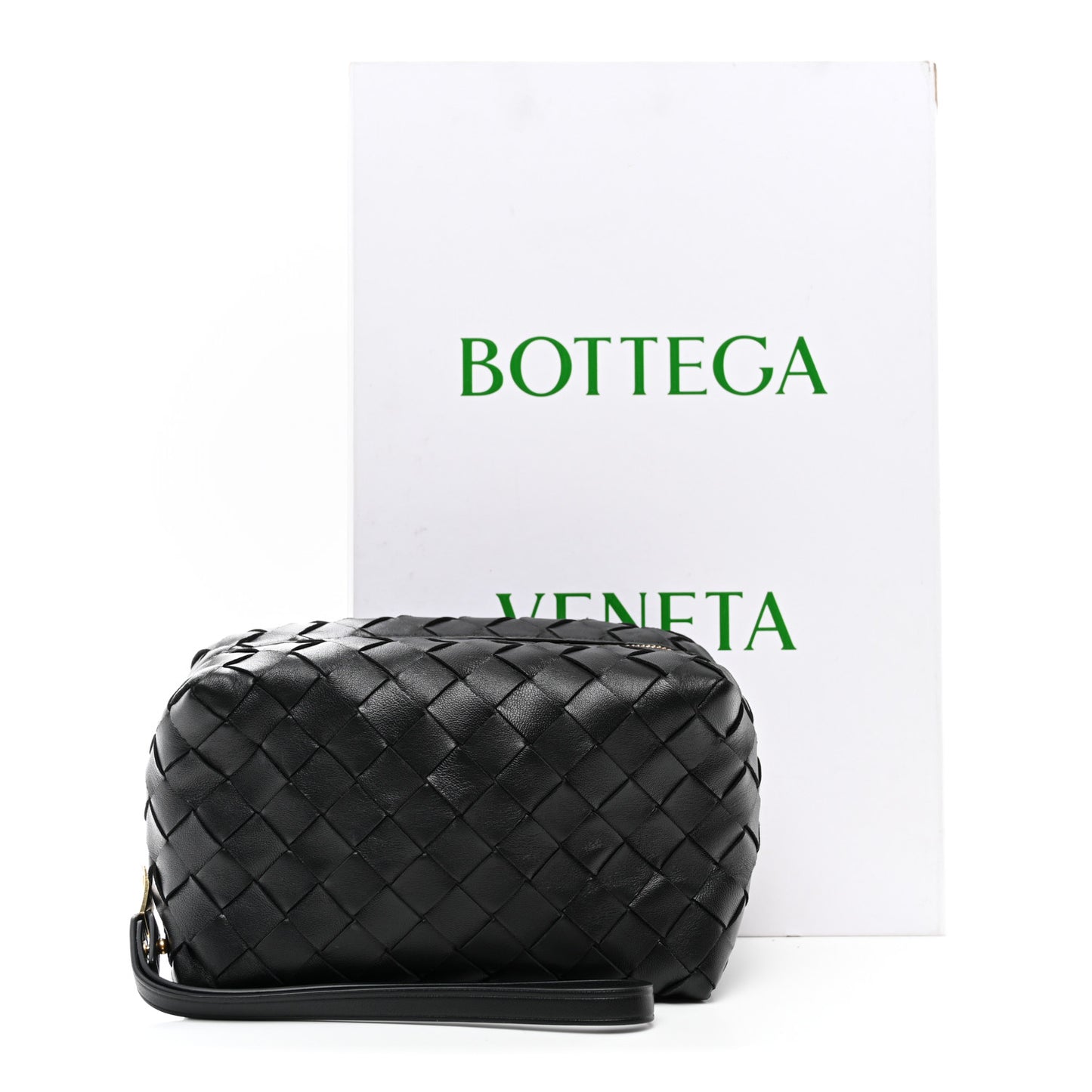 Nappa Intrecciato Zip Wristlet Clutch Black