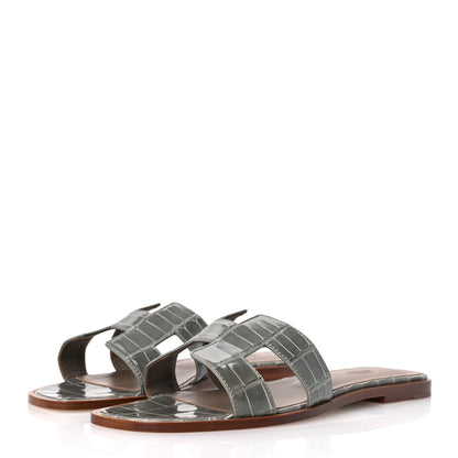 Hermes Shiny Alligator Oran Sandals 41 Gris Tourterelle 4 of 10