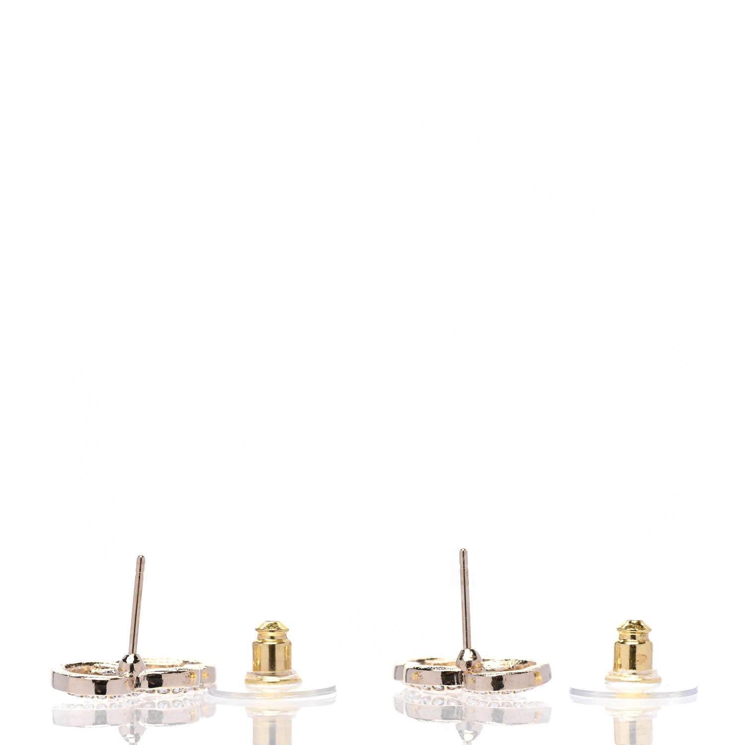 Chanel Crystal Metal CC Double Heart Earrings Gold 3 of 4