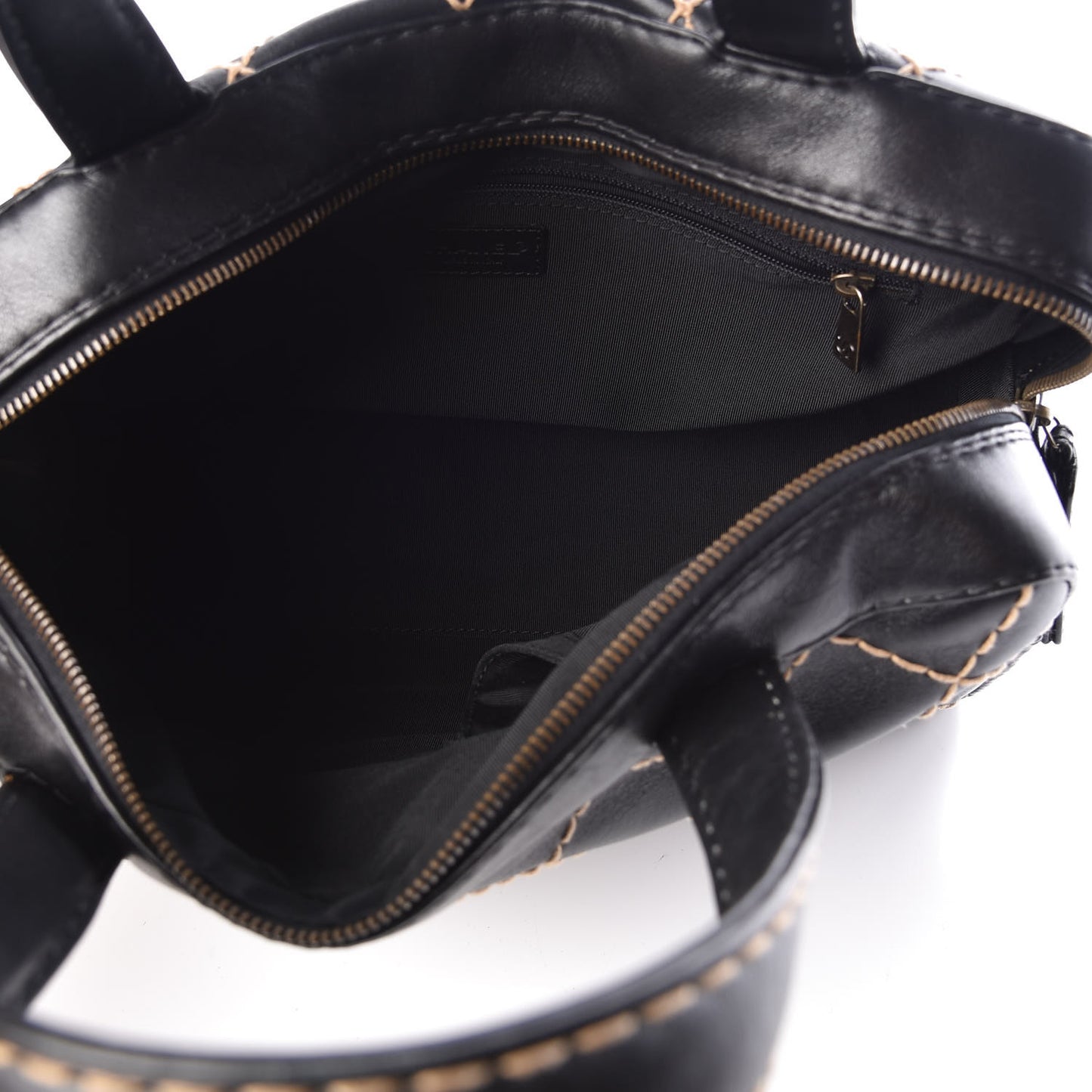 Calfskin Wild Stitch Top Handle Bag Black