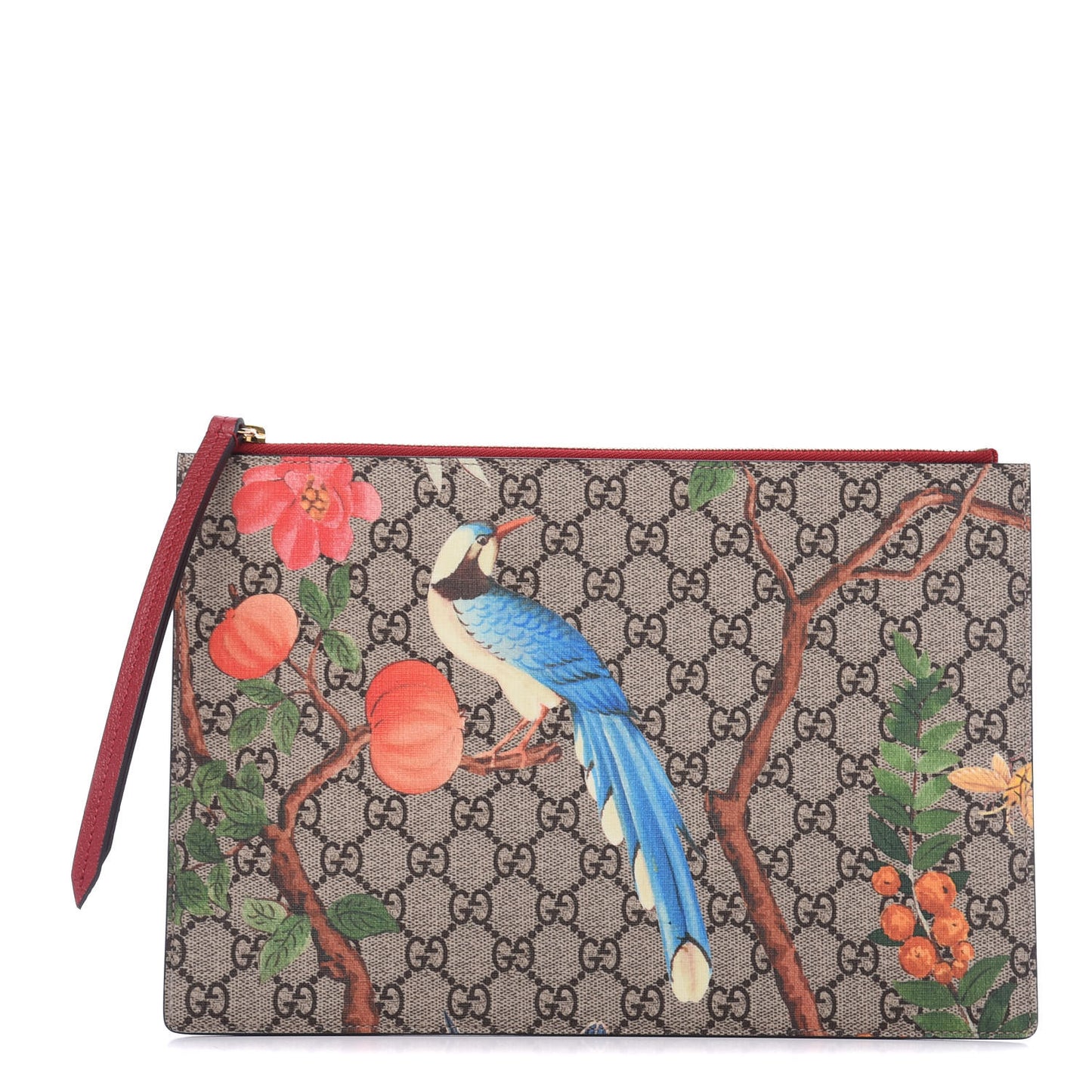 GG Supreme Monogram Tian Large Zip Pouch Beige Multicolor Red