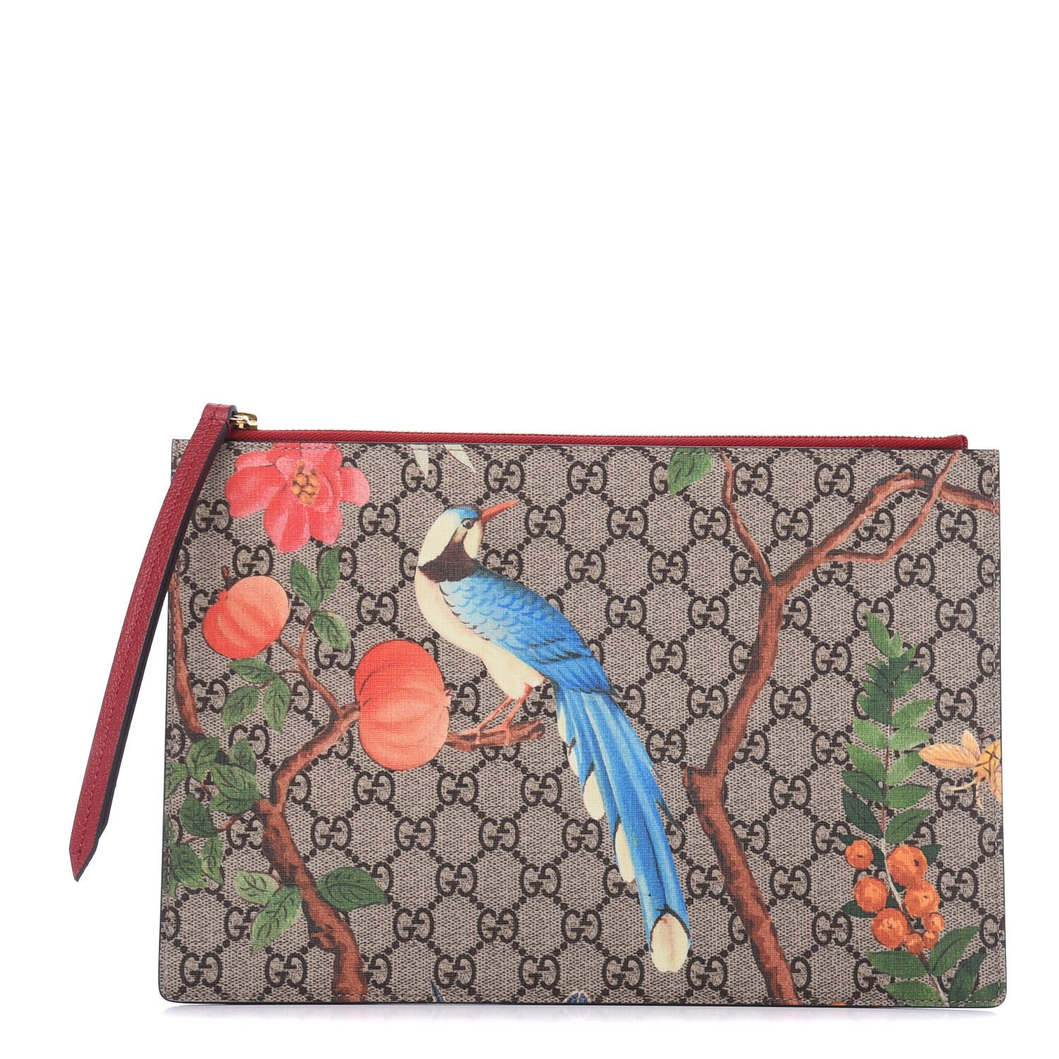 Gucci GG Supreme Monogram Tian Large Zip Pouch Beige Multicolor Red 1 of 11