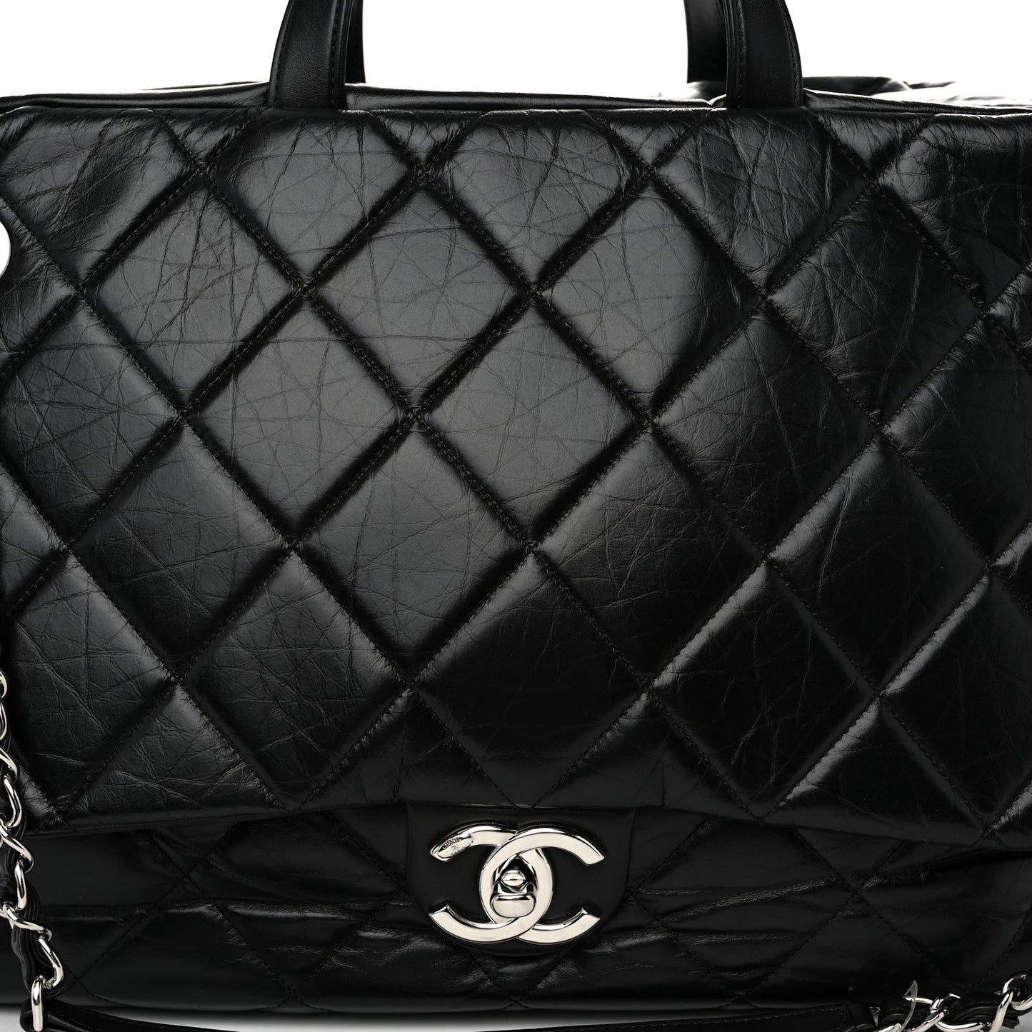 Aged Calfskin Quilted Large Express Bowling Bag Black