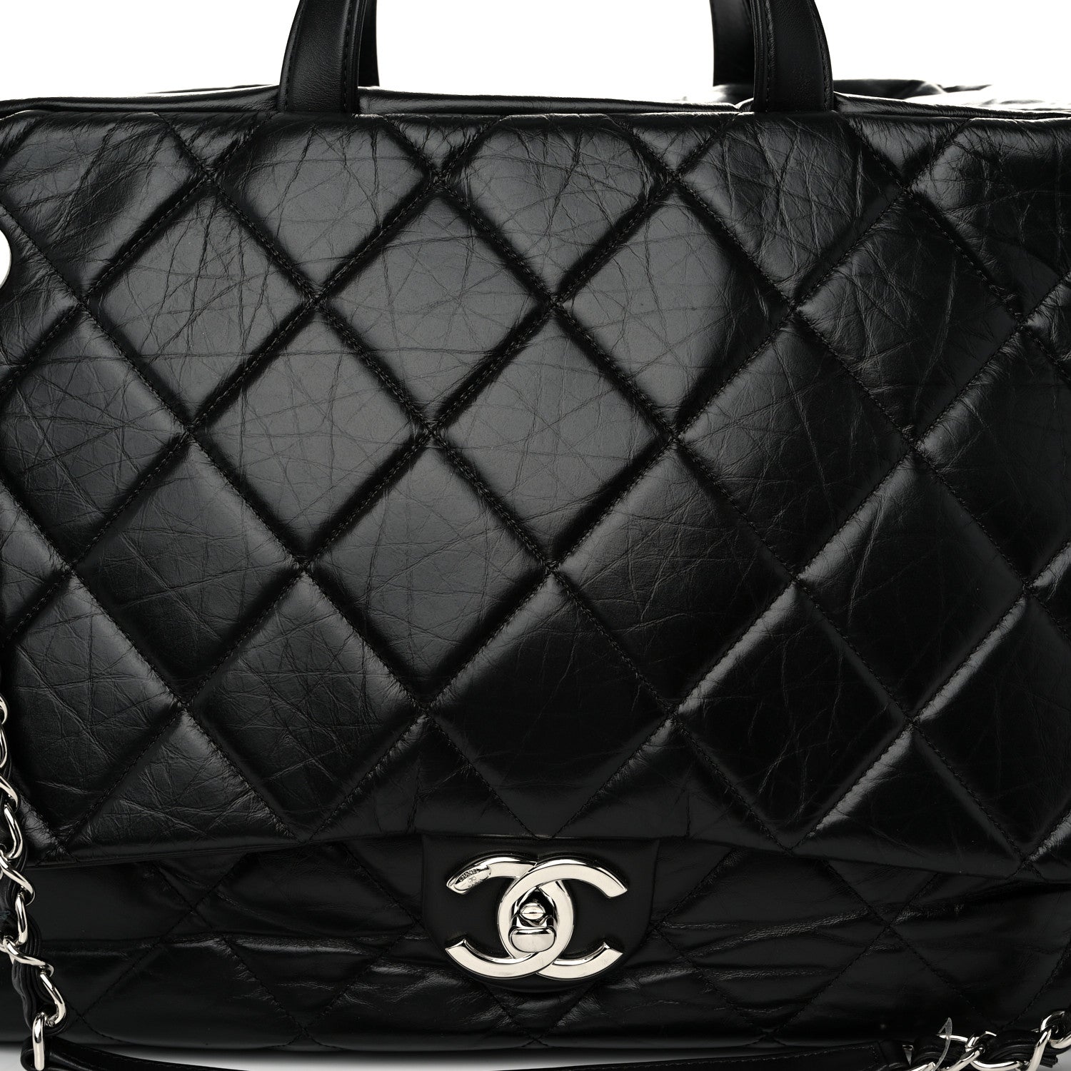 Chanel Aged Calfskin Quilted Large Express Bowling Bag Black 8 of 10