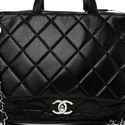 Chanel Aged Calfskin Quilted Large Express Bowling Bag Black 8 of 10