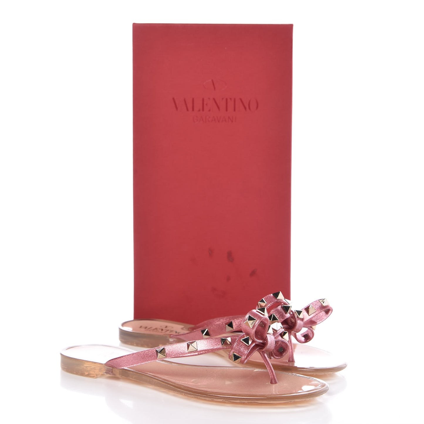 PVC Jelly Glitter Rockstud Bow Thong Sandals 37 Pink