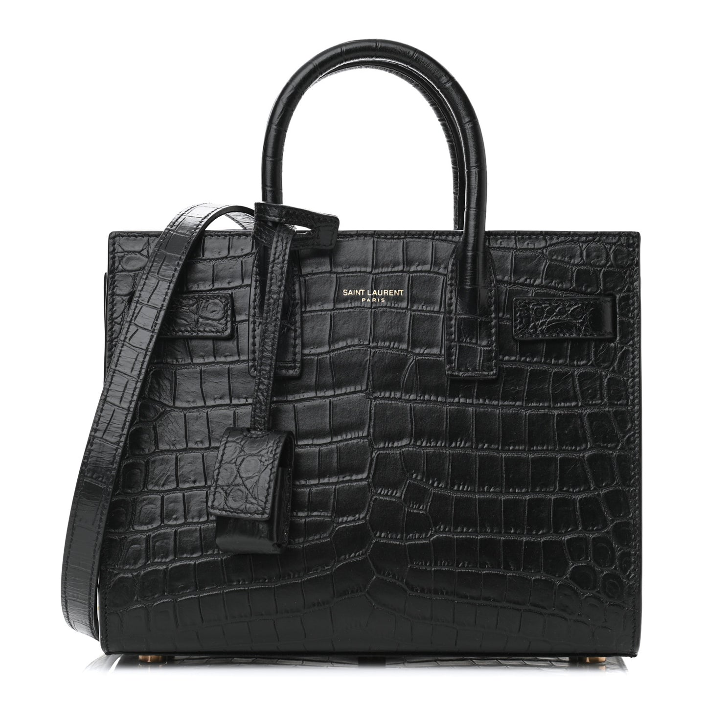 Calfskin Crocodile Embossed Nano Sac De Jour Black
