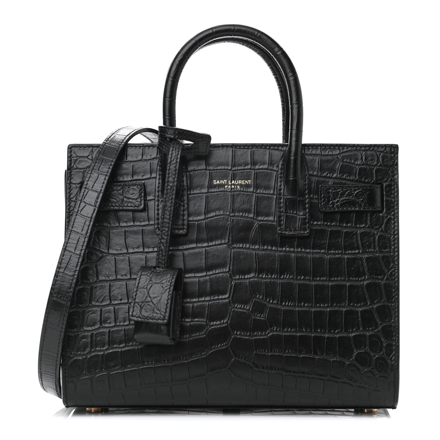Saint Laurent Calfskin Crocodile Embossed Nano Sac De Jour Black 1 of 10