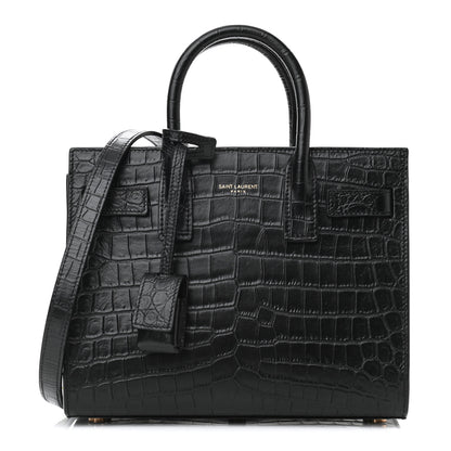 Saint Laurent Calfskin Crocodile Embossed Nano Sac De Jour Black 1 of 10