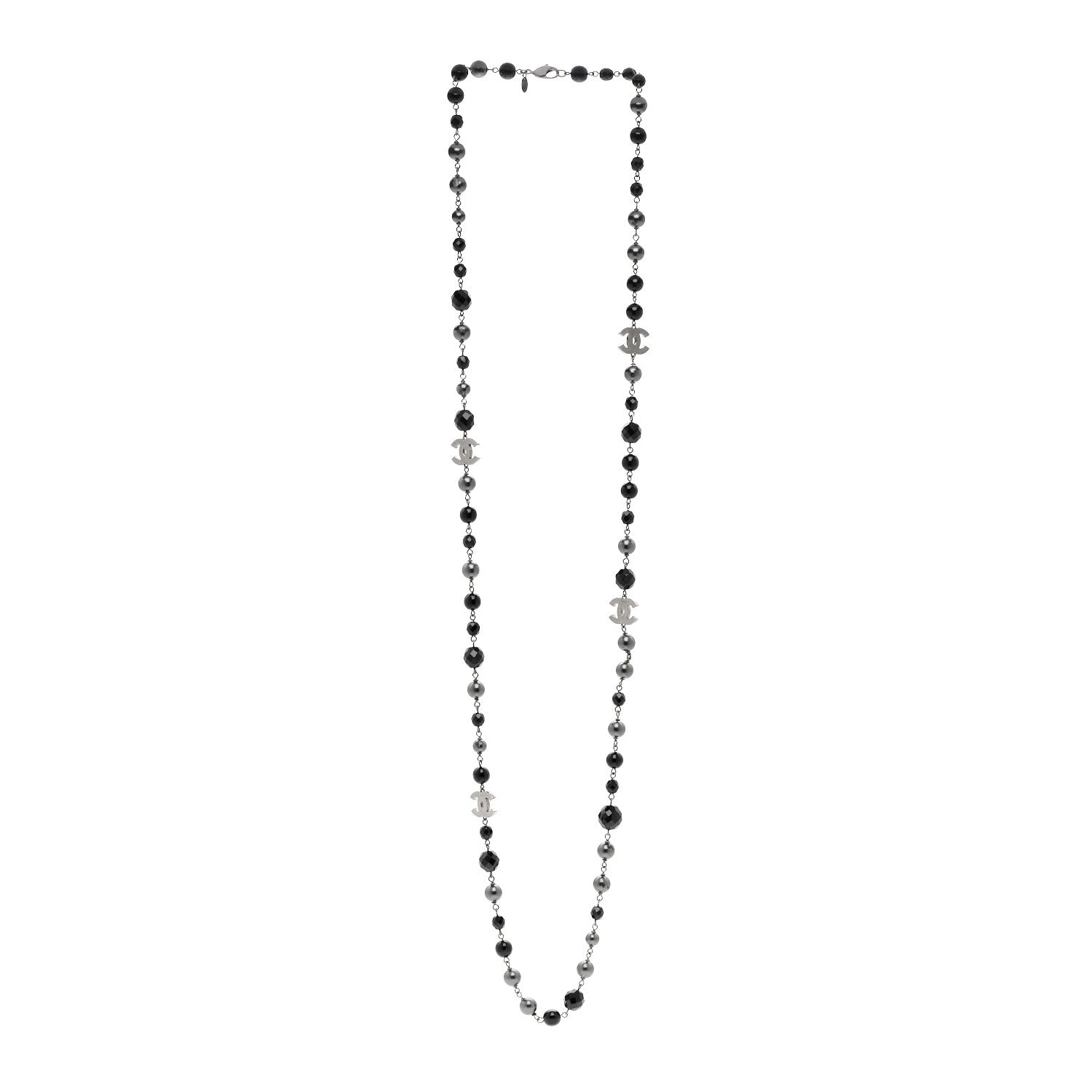 Chanel Ruthenium Pearl Beaded CC Long Necklace Black 3 of 5