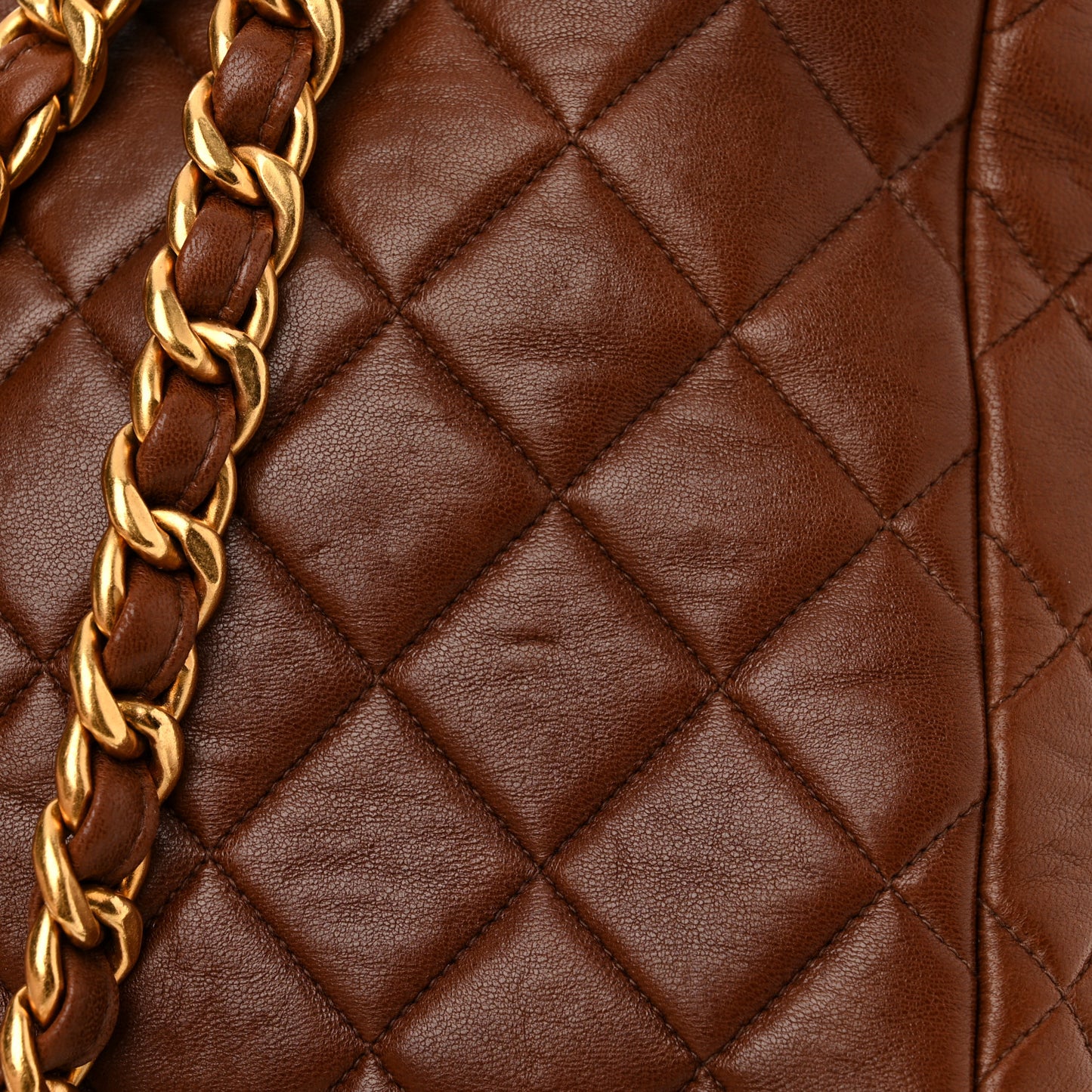 Lambskin Quilted Drawstring Backpack Brown