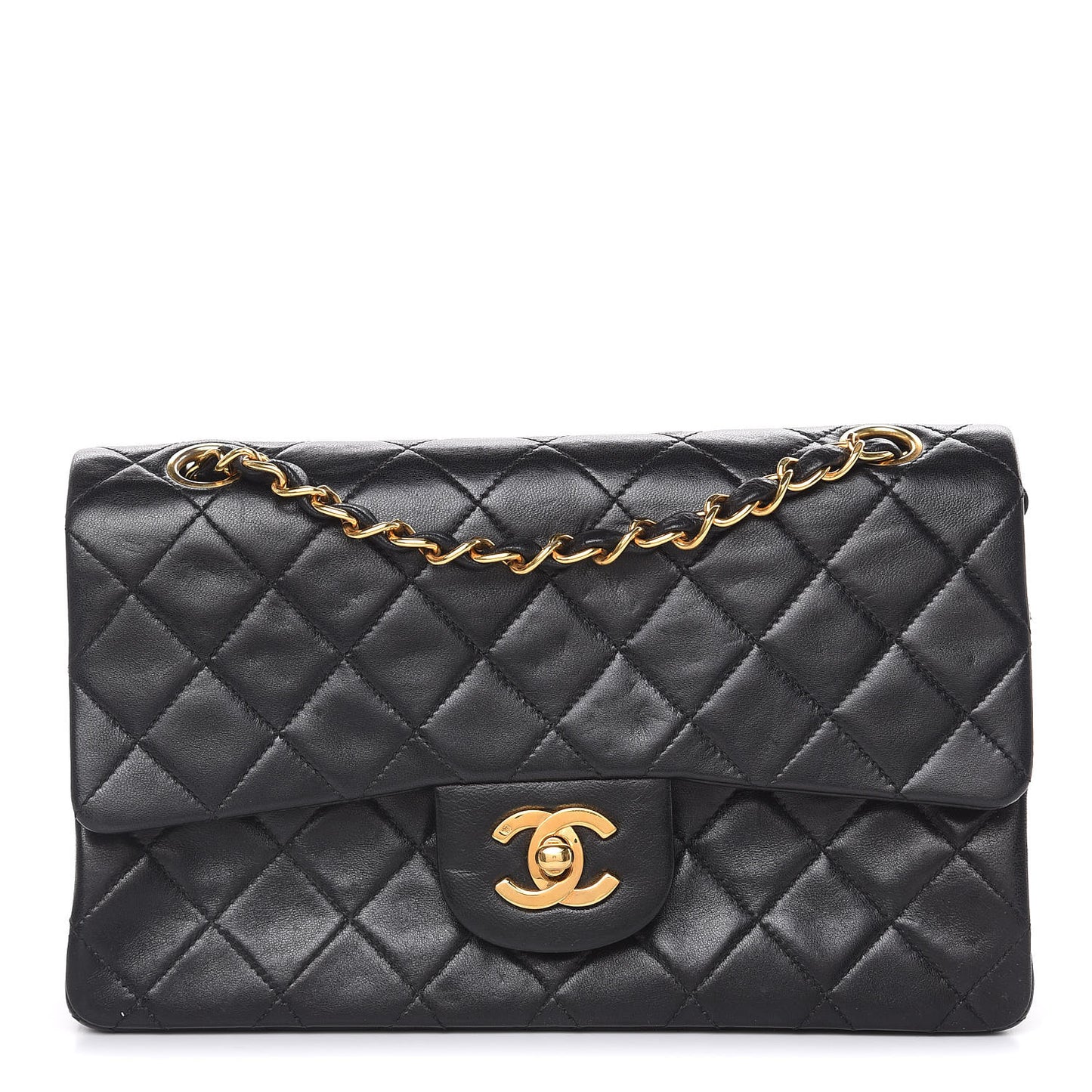 Lambskin Quilted Small Double Flap Black