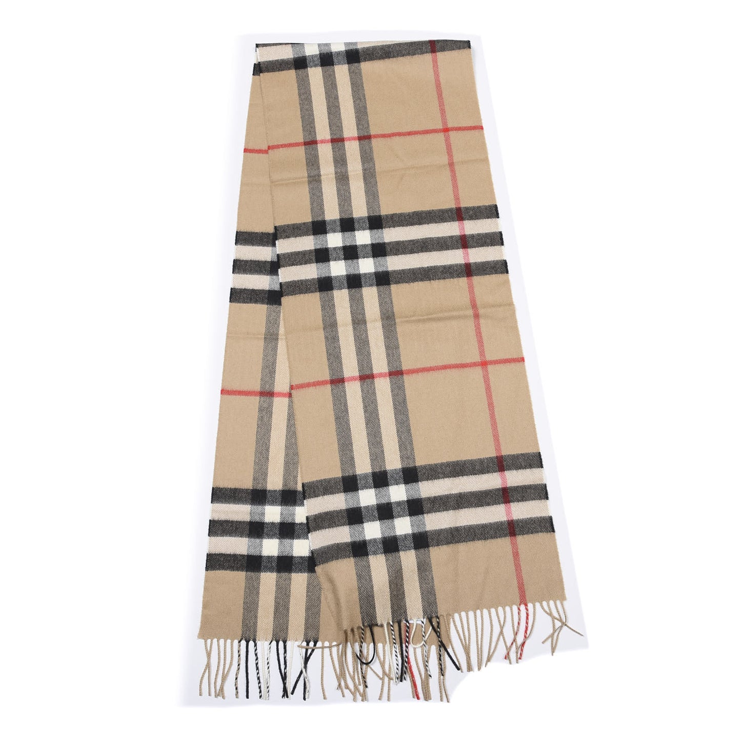 Cashmere Giant Check Fringe Scarf Archive Beige