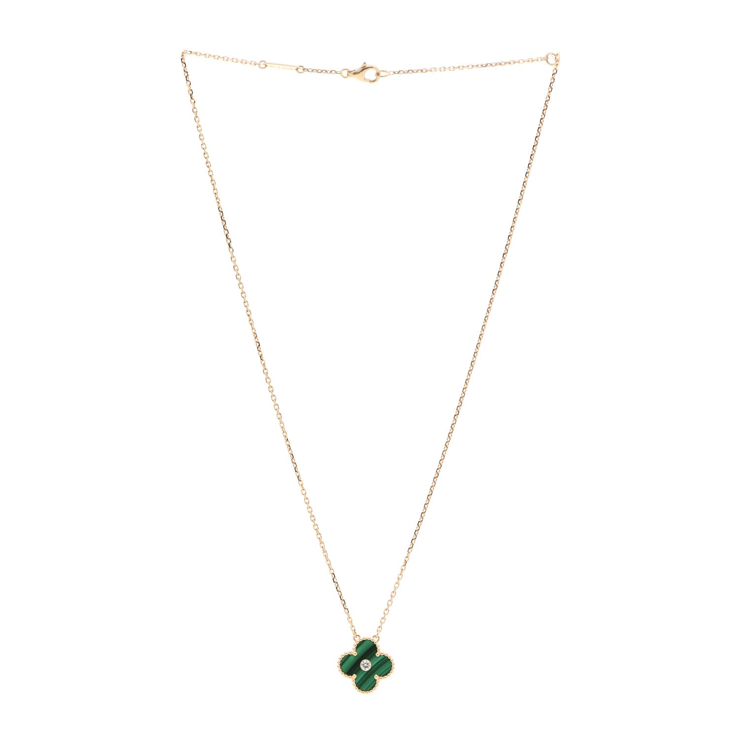 Van Cleef & Arpels 18K Yellow Gold Diamond Malachite Vintage Alhambra Pendant Necklace 3 of 8
