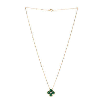 Van Cleef & Arpels 18K Yellow Gold Diamond Malachite Vintage Alhambra Pendant Necklace 3 of 8