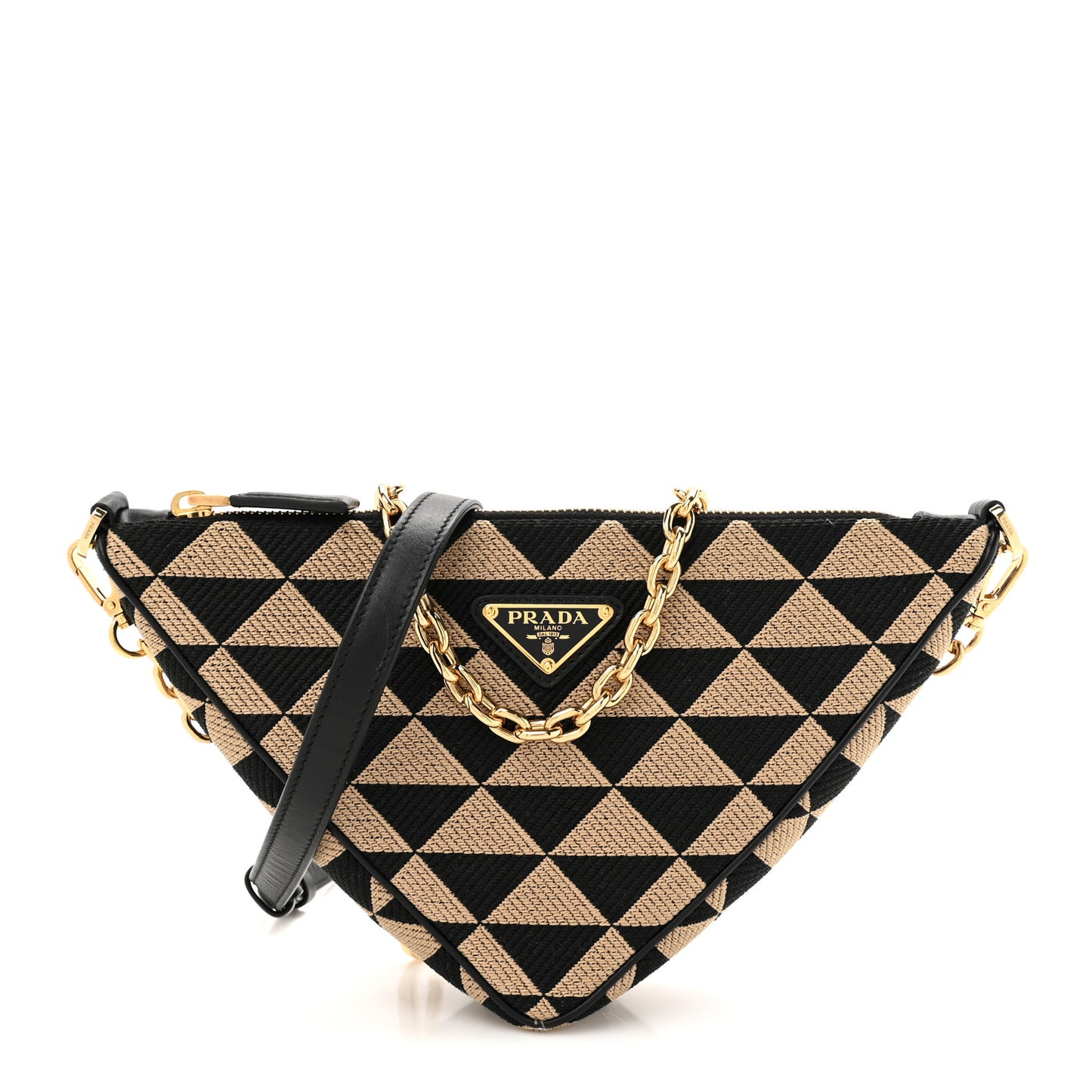 Jacquard Triangolo Symbole Embroidered Mini Triangle Bag Black Corda